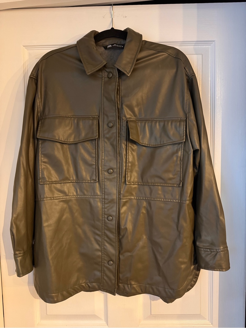 Zara Faux Leather Utility Jacket - Olive Green